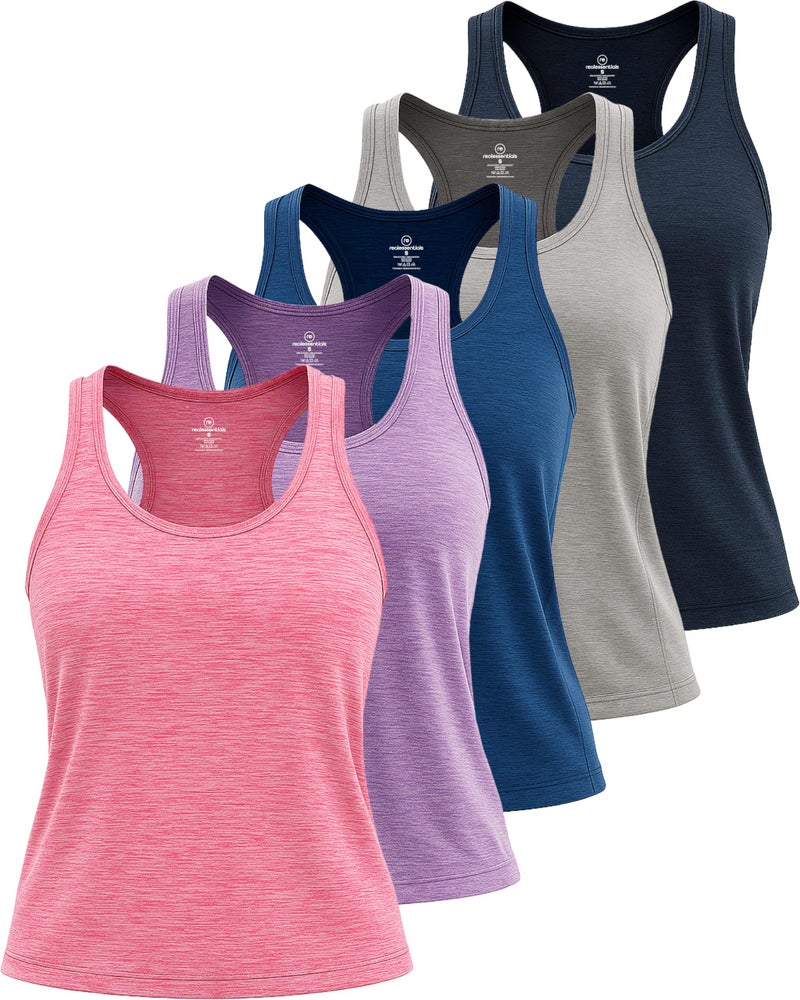 REALESSENTIALS 5 Pack: Womens Quick Dry Fit Ladies Tops Blouse Tee Athletic Yoga Workout Running Gym Active Tees Exercise Women Racerback Sleeveless Flowy Fitness Loose Fit Moisture Wicking Tank Top - Set 7,XXL - Image 1